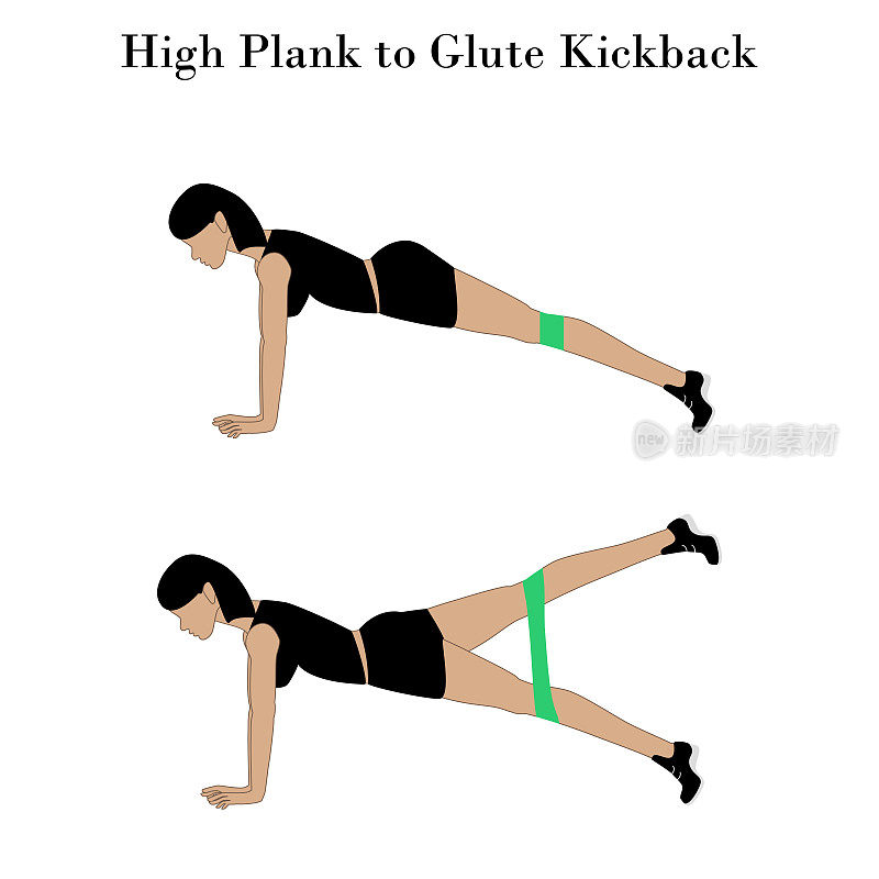 High plank to glute kickback exercise